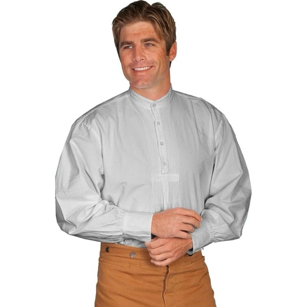 Scully pleated pullover band collar Victorian/Old West shirt